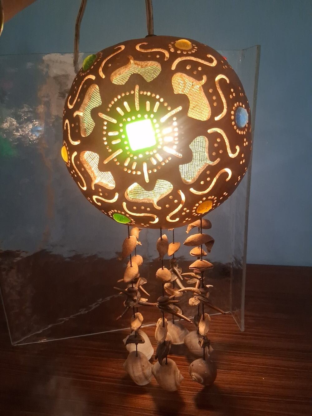 Vintage Tiki Jellyfish Lamp Jewels Beach Swag Boho Lighting Shade Multicolor Fun